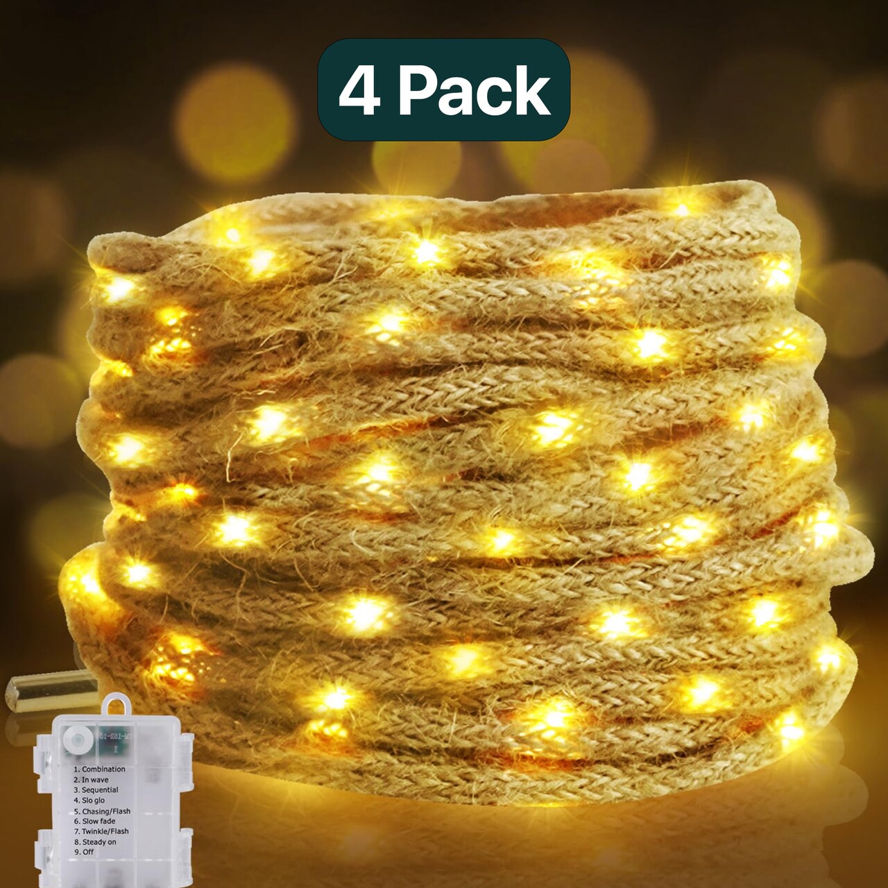 Woven Rope LED String Lights – 30 Warm White Fairy Lights for Wedding & Home Decor
